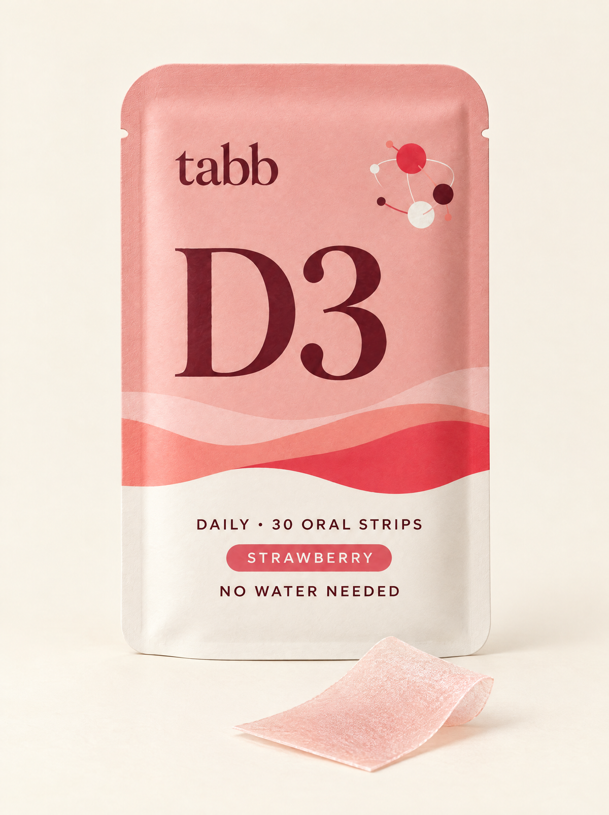 Tabb D3 Daily strawberry pouch with a visible dissolvable oral strip