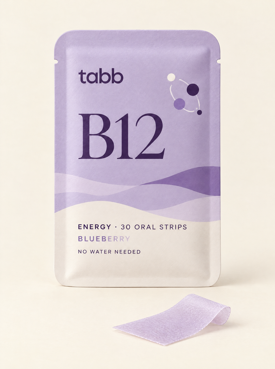 Tabb B12 Energy blueberry pouch with a visible dissolvable oral strip