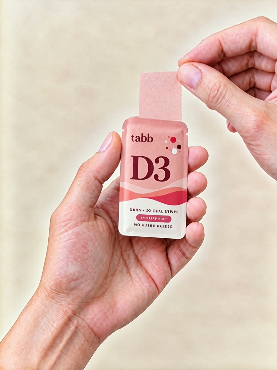 D3 Daily oral strip being pulled from its packet